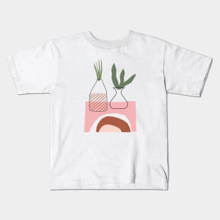 Boho Abstract Vases and Plants Leaves Organic forms Kids T-Shirt